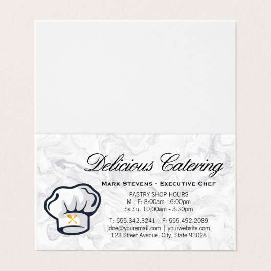 Chef Hat | Silberware | Marmorboden Visitenkarten (Außenseite Aufgefaltet)
