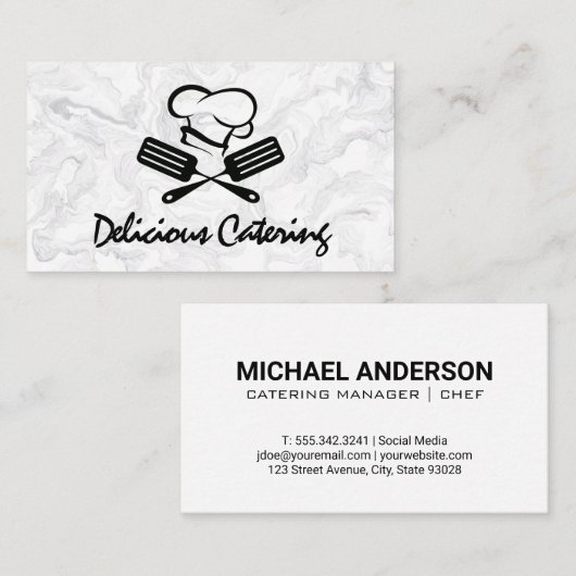 Chef Hat | Spatula | Marmor Visitenkarte (Vorne/Hinten)