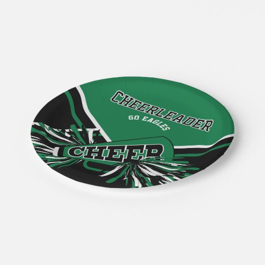 Chef in Grün, Weiß und Schwarz Pappteller (Schrägansicht)