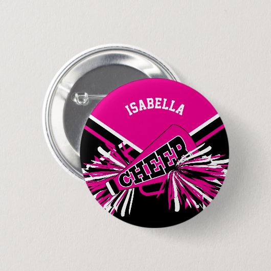 Chef in Hot Pink, Weiß und Schwarz Button (Vorne & Hinten)