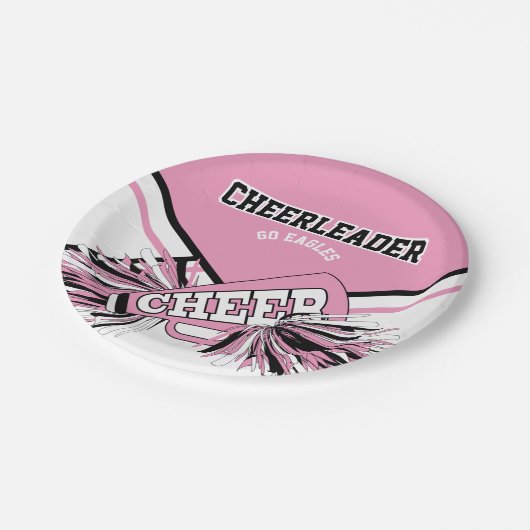 Chef in Rosa, Weiß und Schwarz Pappteller (Schrägansicht)