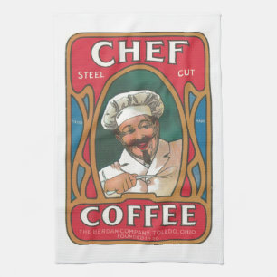 Chef Kaffee Vintage Art Nouveau Küche blau rot Geschirrtuch