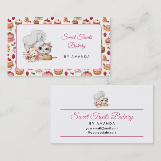 Chef Kitten Bakery Pink Visitenkarte (Vorne/Hinten)