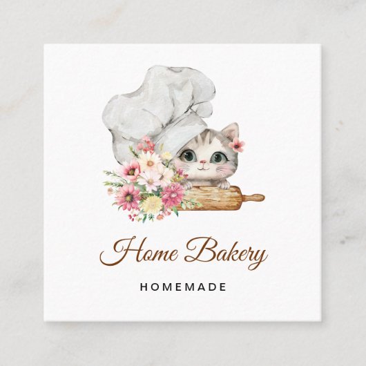 Chef Kitten Bakery Quadratische Visitenkarte (Vorderseite)