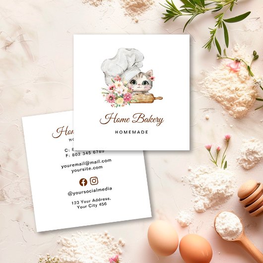 Chef Kitten Bakery Quadratische Visitenkarte