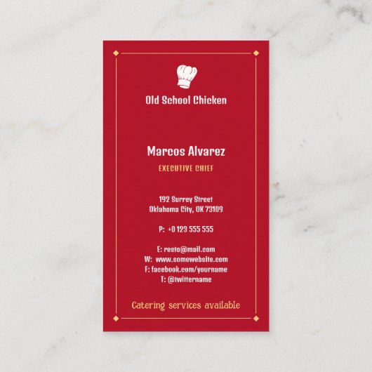 Chef | Koch Restaurant Visitenkarte (Rückseite)
