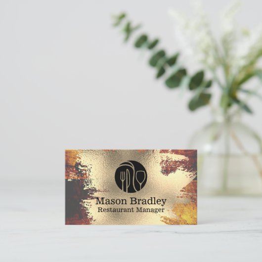 Chef Logo | Gold Foil | Silverware Logo Visitenkarte (Stehend Vorderseite)