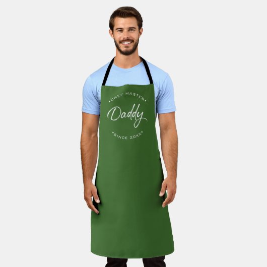 Chef Master Daddy Personalisiert Jahr Modern grün  Schürze (Getragen)