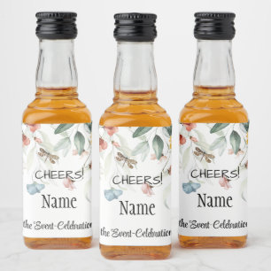 Chef, Mini elegante Wasserfarbe Stillleben Blüte Alkoholflaschenetikett