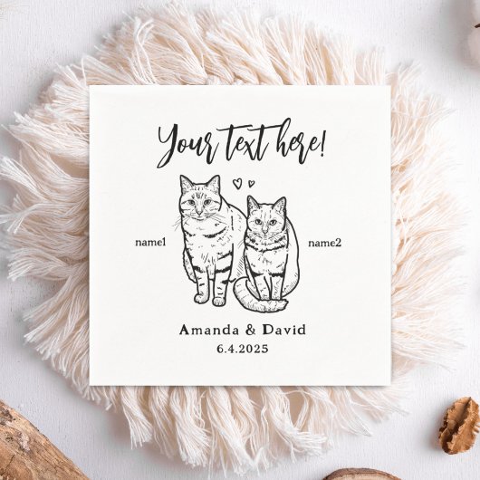 Chef Niedlich 2 Katzen Zeichnend Personalisiertes Serviette