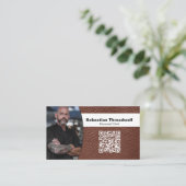 Chef Professional Foto Braunes Leder QR Code Visitenkarte (Stehend Vorderseite)
