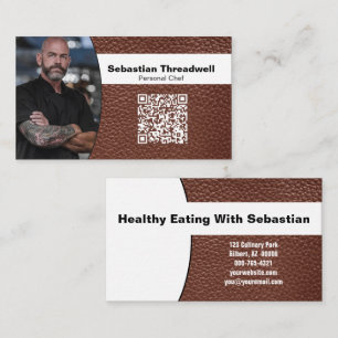 Chef Professional Foto Braunes Leder QR Code Visitenkarte