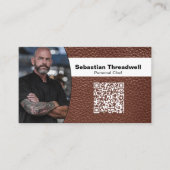 Chef Professional Foto Braunes Leder QR Code Visitenkarte (Vorderseite)