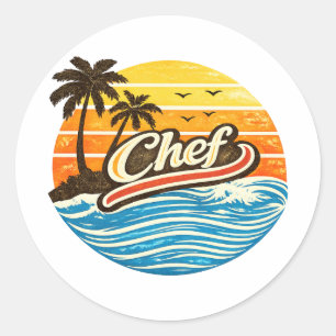 Chef Retro Sonnenuntergang Design Runder Aufkleber