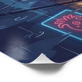 Chef Shiba's Neon Takoyaki Stand Poster (Ecke)