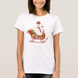 Chef Snowman mit Wein und Schlitten Weihnachten T-Shirt