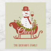 Chef Snowman mit Wein und Schlitten Weihnachten Weinetikett (Einzelnes Label)