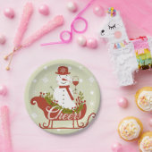 Chef Snowman mit Wein und Schlitten Weihnachts-Par Pappteller (Party)