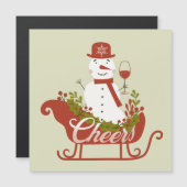 Chef Snowman mit Wein und Schlitten Weihnachtsmagn Magnetkarte (Vorne/Hinten)