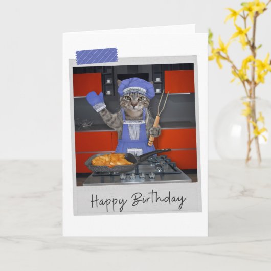 Chef Tabby Cat Funny Birthday Card Karte (Gelbe Blume)