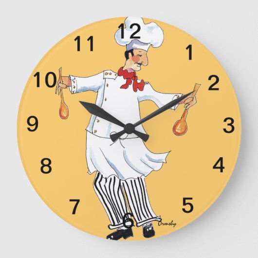 Chef Tossing Wall Clock Große Wanduhr (Vorderseite)