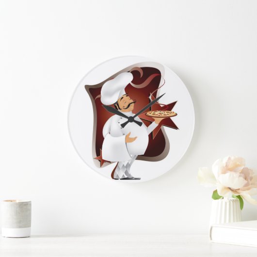 chef with pizza wallclock große wanduhr (Zuhause)