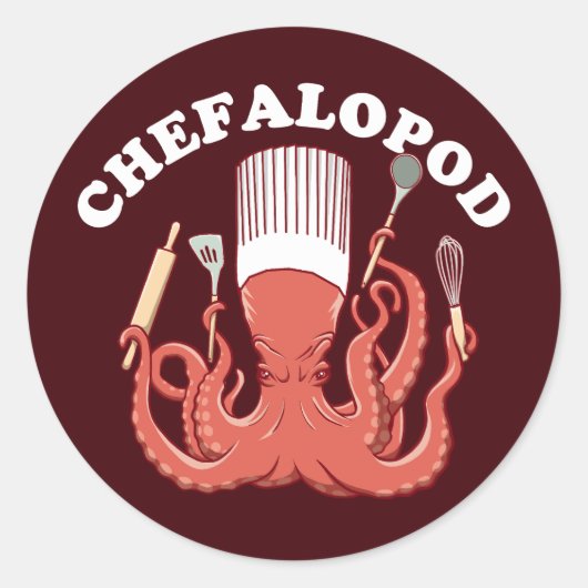 Chefalopod | Octopus Koch Funny Pun Runder Aufkleber (Vorderseite)