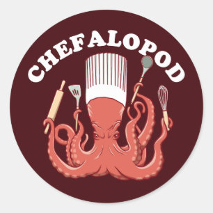 Chefalopod   Octopus Koch Funny Pun Runder Aufkleber