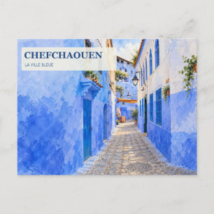 Chefchaouen Blaue Gasse Aquarell Marokko Postkarte