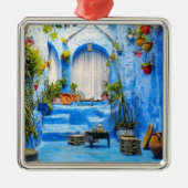 Chefchaouen Blue City Marokko Ölgemälde Boho Ornament Aus Metall (Vorne)