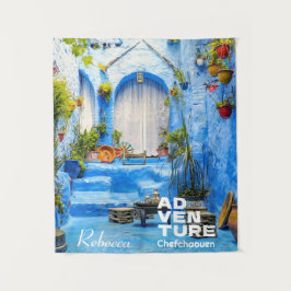 Chefchaouen Blue City Marokko Ölgemälde Boho Wandteppich