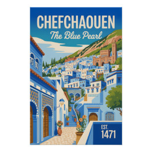 Chefchaouen Marokko Retro-Reiseplakat-Kunst Poster