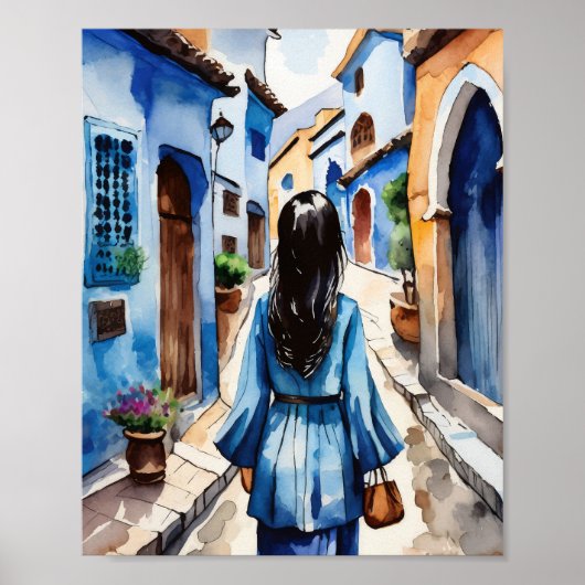 Chefchaouen Marokko Wasserfarbe Poster (Vorne)