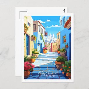 Chefchaoun Marokko Vintage Reise Illustration Postkarte