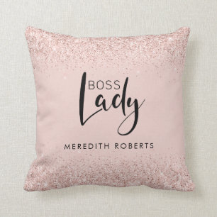 Chefin Lady Rose Gold Blush Glitter Personalisiert Kissen