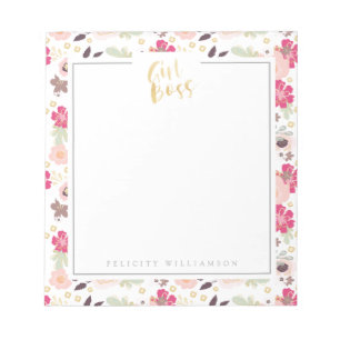 Chefin Trendy Vintage Blumenmuster Notizblock