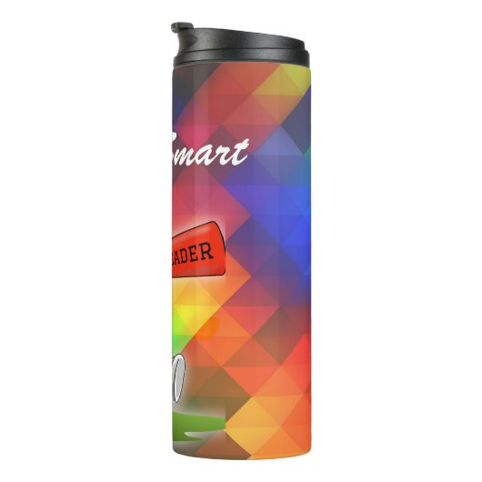 Chefredakteur mit farbenprächtigem Hintergrund per Thermosbecher (Nach rechts gedreht)