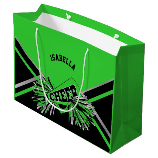Chefs - Lime Green, Black, Silver - Large Große Geschenktüte (Rückseite Schrägansicht)
