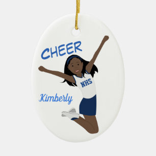 Cheleader African American Dark Blue & White Keramik Ornament