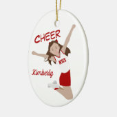 Cheleader Brünett Red & White Keramik Ornament (Links)