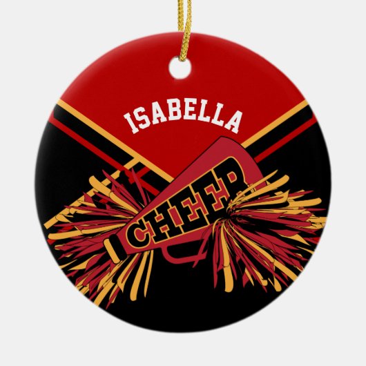 Cheleader 📣 - Dunkelrot, Schwarz und Gold Keramik Ornament (Vorne)