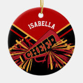 Cheleader 📣 💖 - Dunkelrot, Schwarz und Gold Keramik Ornament (Vorne)