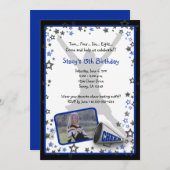 Cheleader Foto Invitation Blue Einladung (Vorne/Hinten)