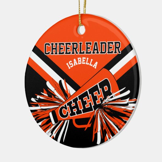 Cheleader 📣 - Orange, Weiß und Schwarz Keramik Ornament (Links)