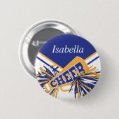 Cheleader Outfit in Blau, Weiß und Gold Button (Vorne & Hinten)