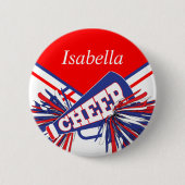 Cheleader Outfit in Blau, Weiß und Rot Button (Vorderseite)