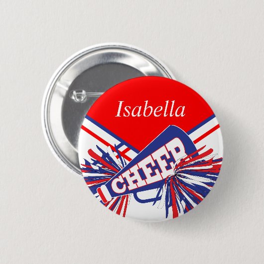 Cheleader Outfit in Blau, Weiß und Rot Button (Vorne & Hinten)