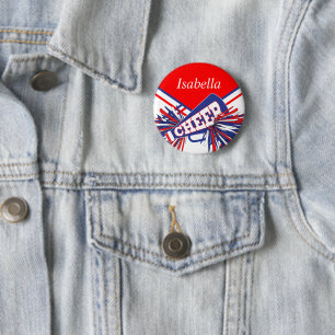 Cheleader Outfit in Blau, Weiß und Rot Button