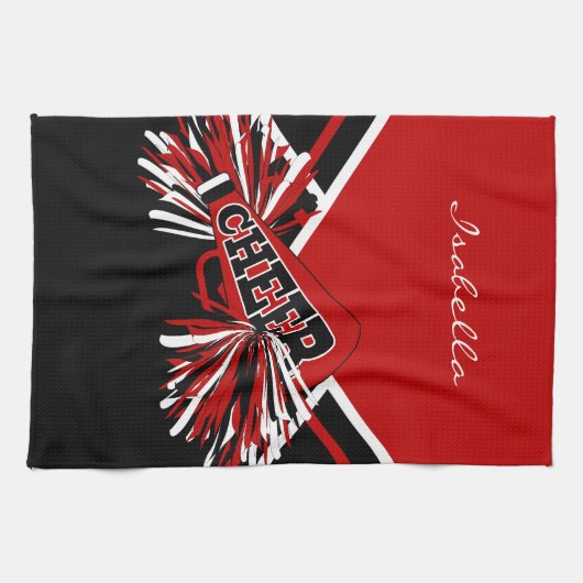 Cheleader Outfit in dunkelrot, schwarz und weiß Handtuch (Horizontal)