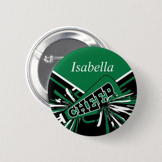 Cheleader Outfit in Grün, Schwarz und Weiß Button (Vorne & Hinten)